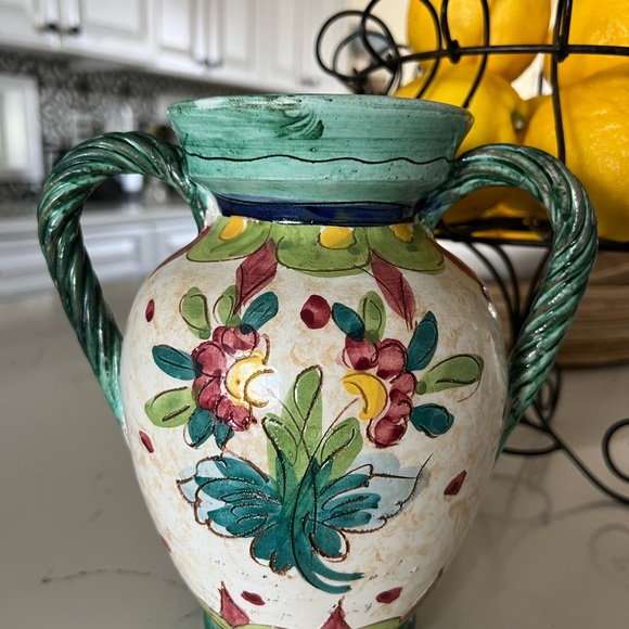 SOLD Vintage Italian Pottery Vase Braided Handles - Picture 6 of 7